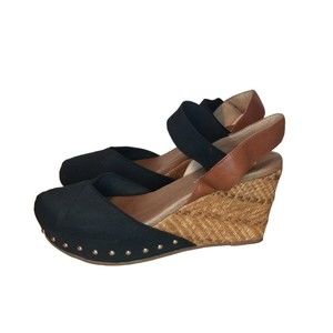 Matt Bernson Size 9M Shoes Marigot Wedge Closed Toe Open Heel Black Cognac Tan